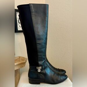 Michael Kors Hamilton Women’s Black Lesther & Suede Stretch Boots Size 7.5